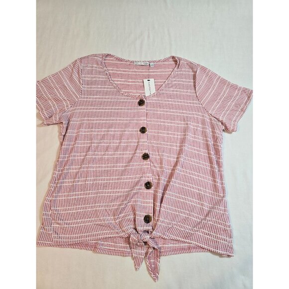 Notations Woman Pink Stripe Button-Front Tie-Hem Knit Top Size 2X - Picture 4 of 11